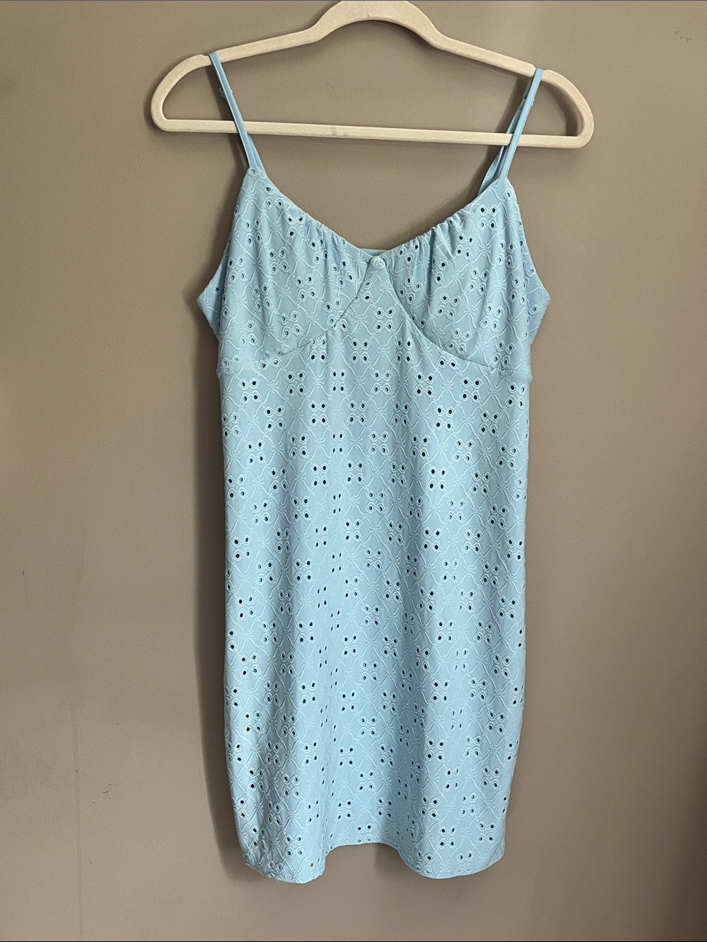 No Boundaries Juniors' Eyelet Mini Bodycon Baby Blue Tank Dress size large